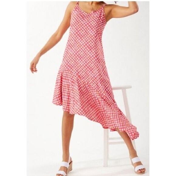 Tommy Bahama Slip Dress Large Tall Gingham Straps Maxi Beach Ruffles‎ Vibrant - Picture 1 of 12